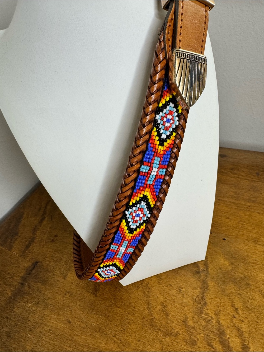 Vintage Leather Belt with Beading